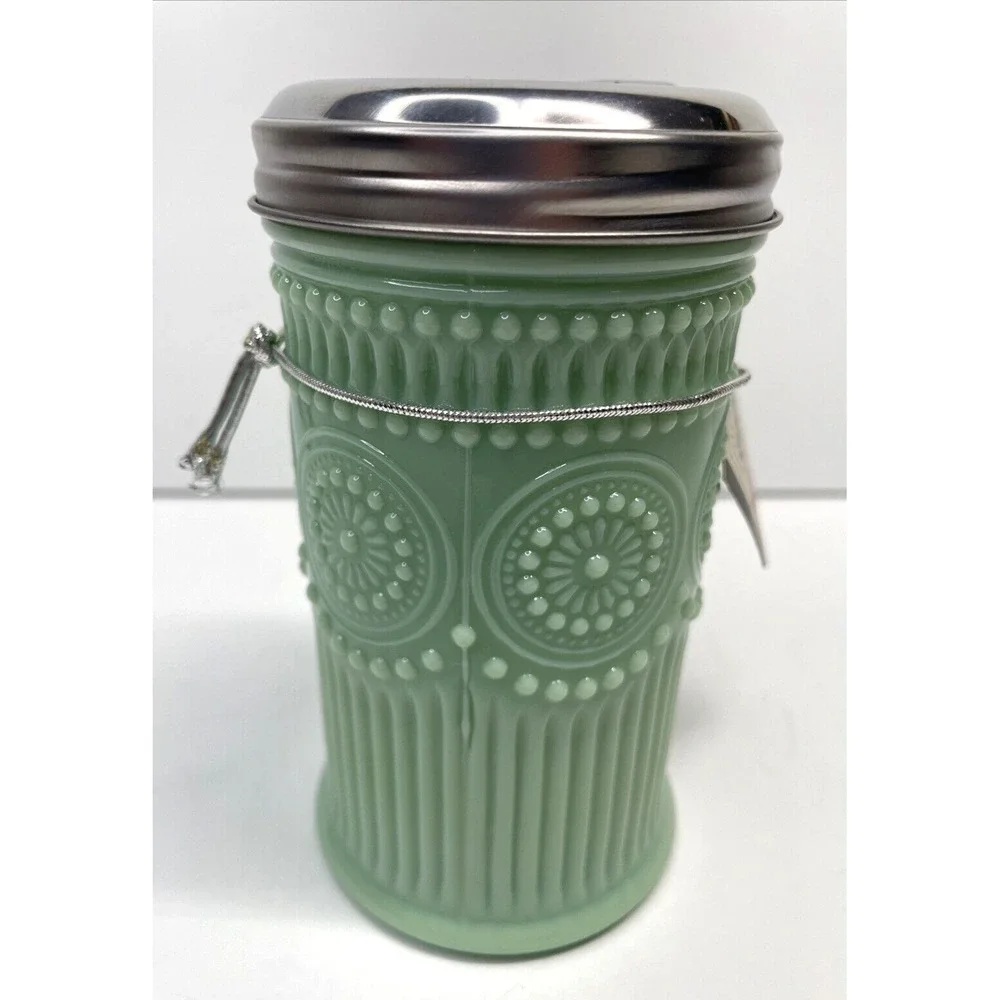 JADEITE Sugar Shaker Green Glass Collection Beaded‎ Design Retro Vintage Style